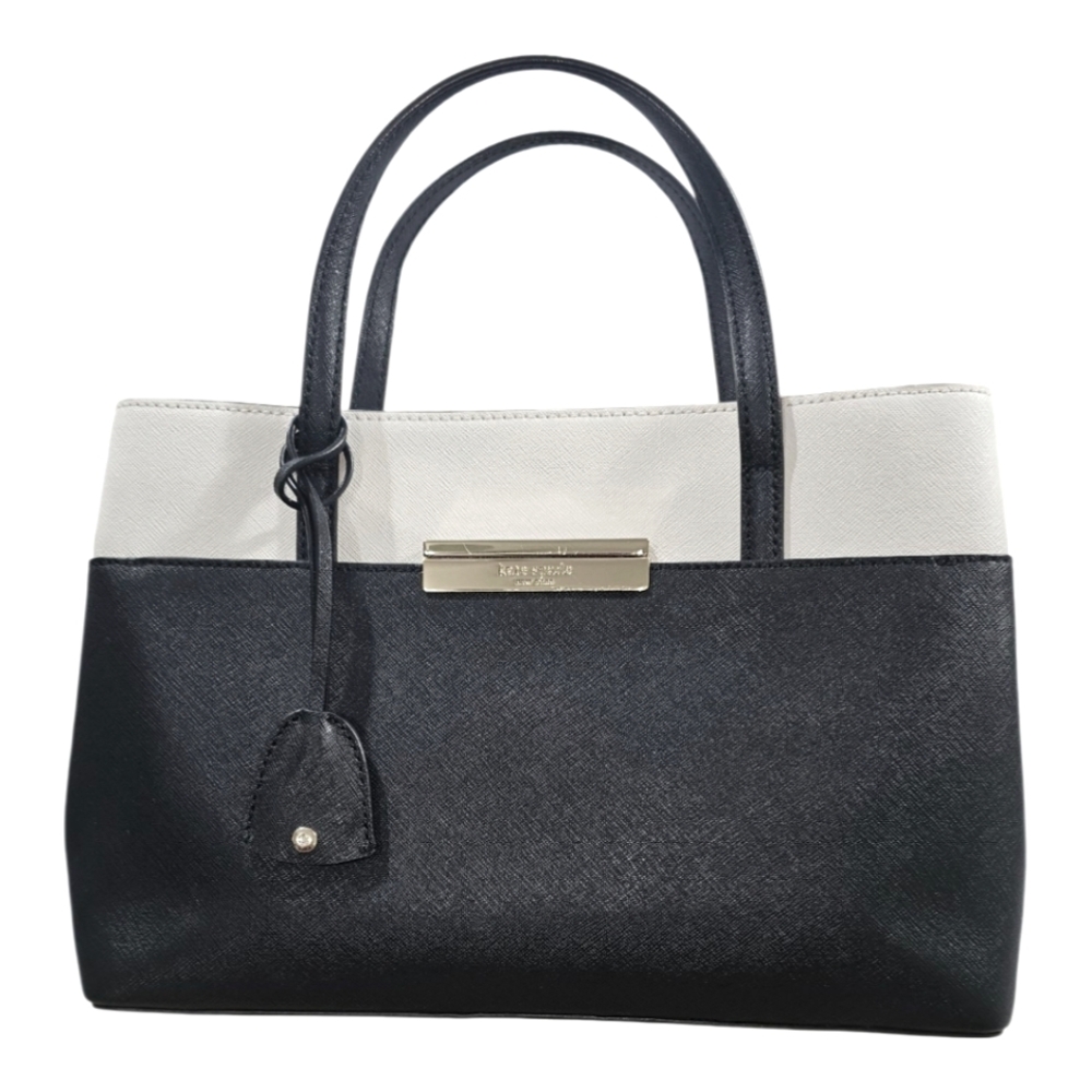 KATE SPADE Black and White Saffiano Leather Structured Tote /Crossbody